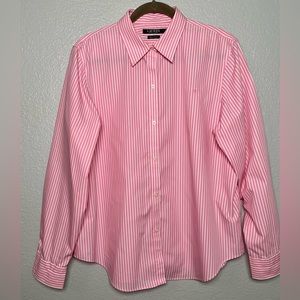 Lauren Ralph Lauren no iron pink and white button down long sleeves size XL